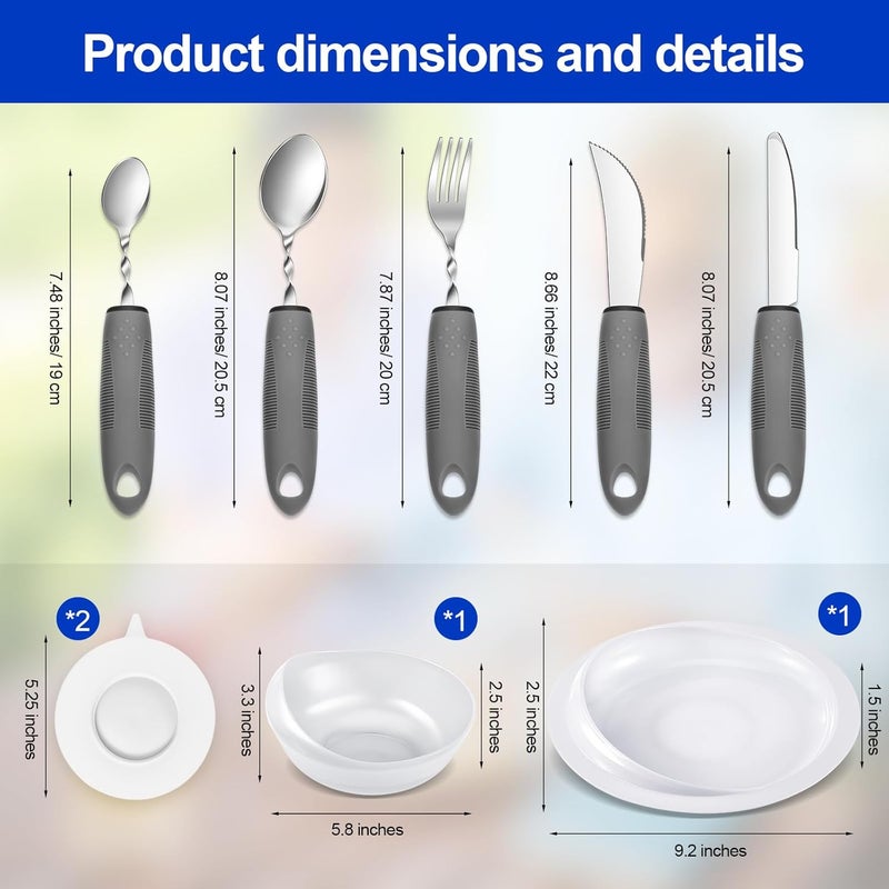 Maxcheck 2 Sets Adaptive Utensils Bowl and Plate Set Adaptive Self Feeding Dinnerware with Suction Base Non Slip Bendable Cutlery for Elderly Disabled Hand Tremors Arthritis Parkinson(White) - Image 2